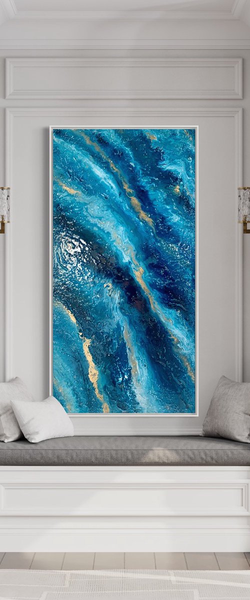 The Deep 50 x 100cm textured abstract by Sarah Berger