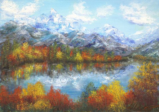 Autumn on mountain lake