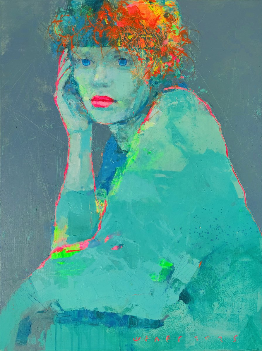 Impressionistic Portrait Oil Painting By Victor Sheleg, 24 X 31", Golden Splashes, Original Artwork