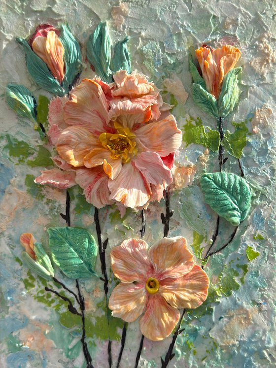 3D Sculptural Floral Relief Art