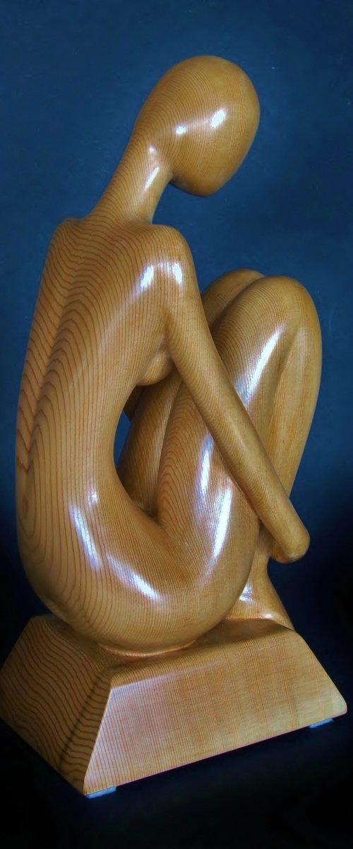 Nude Woman Wood Sculpture AELITA by Jakob Wainshtein