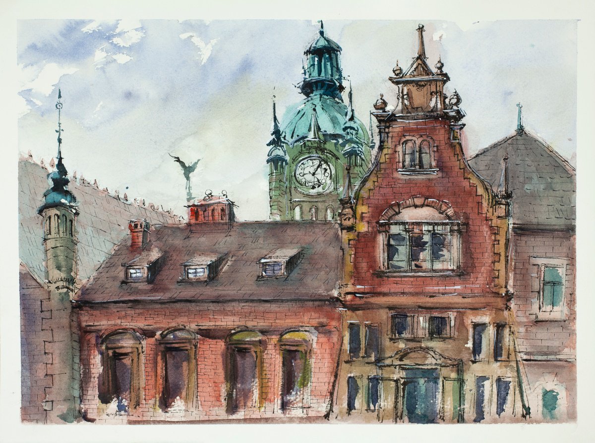 Cityscapes Watercolour By Tomasz Mikutel, 15 X 11", Train Station - GdaS?sk Poland, Original Artwork
