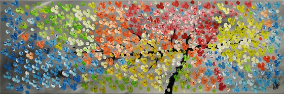 Colourfull Dreams  acrylic abstract painting cherry blossoms nature painting framed canvas wall art