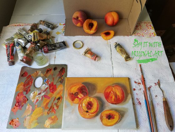 Ripe Peaches on Table