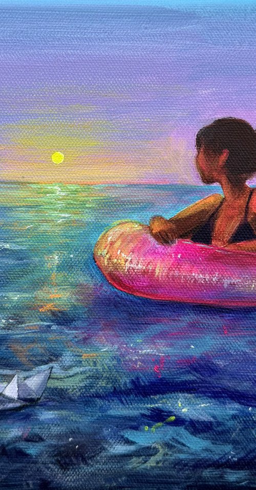 Paper Boat in the Ocean by Victoria Sukhasyan
