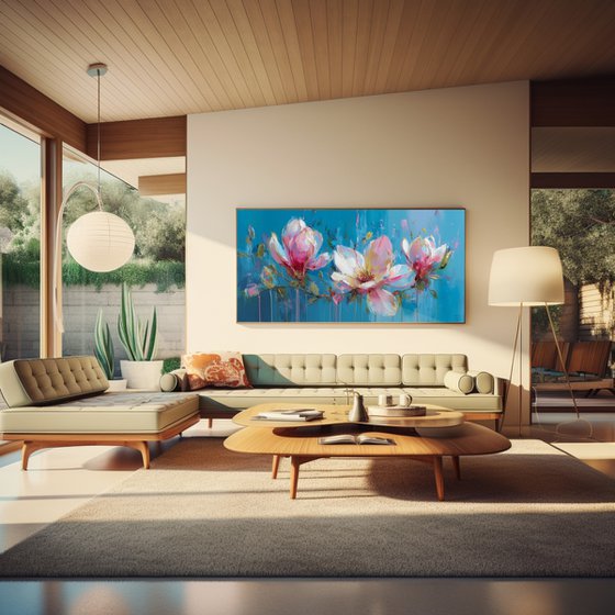 Magnolia on Turquoise Blue
