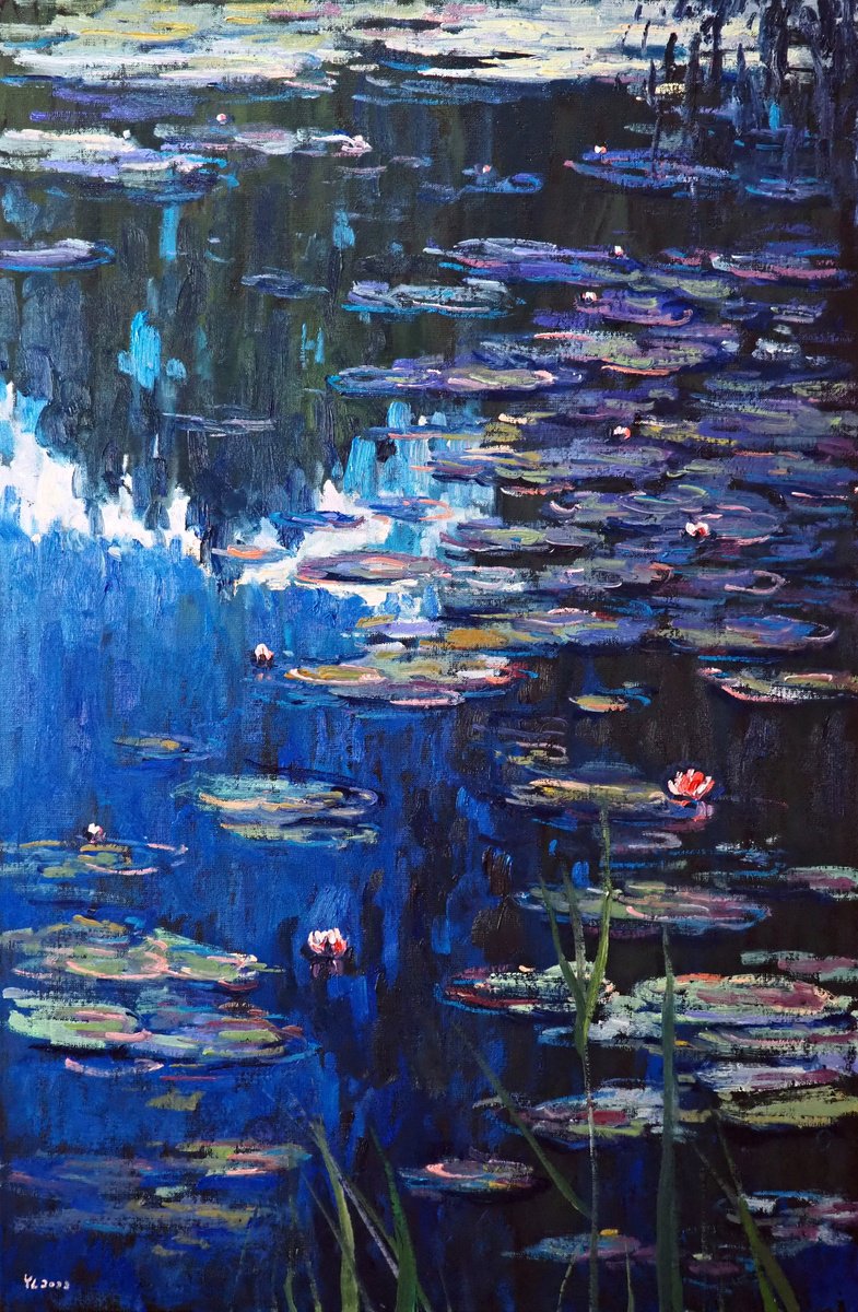 Impressionistic Landscape Oil Painting By Yuanyuan Liu, 24 X 35", Water Lilies, Original Artwork