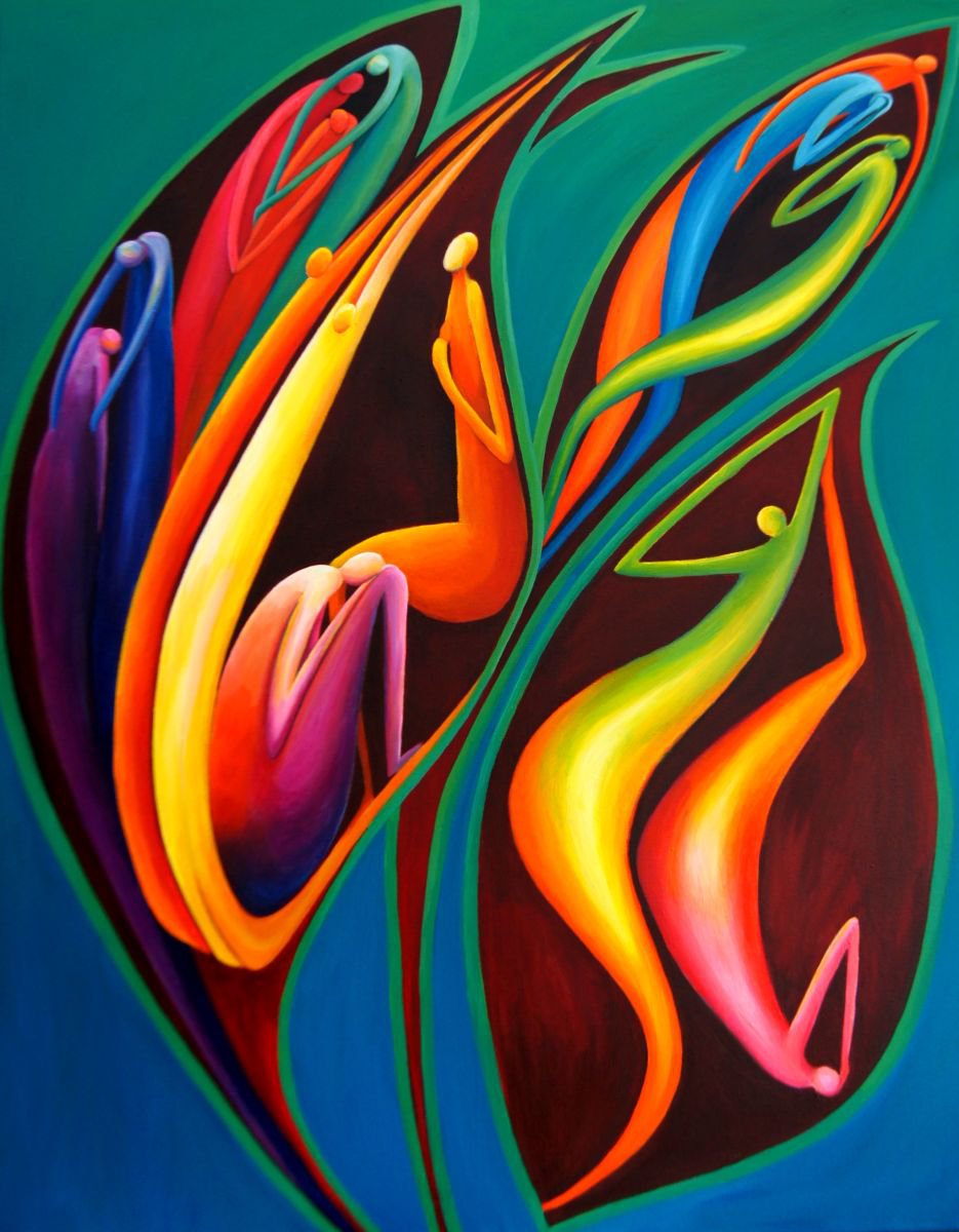 Expressive Portrait Acrylic Painting By Karen Wilcox, 32 X 40", Growing Together, Original Artwork