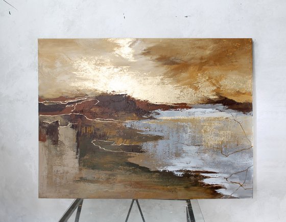 "Calabria 2" Abstract brown gold grey art