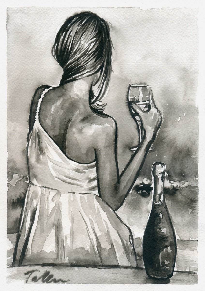 Urban And Pop Portrait Ink Drawing By Tashe, 8 X 12", Nice Evening, Original Artwork