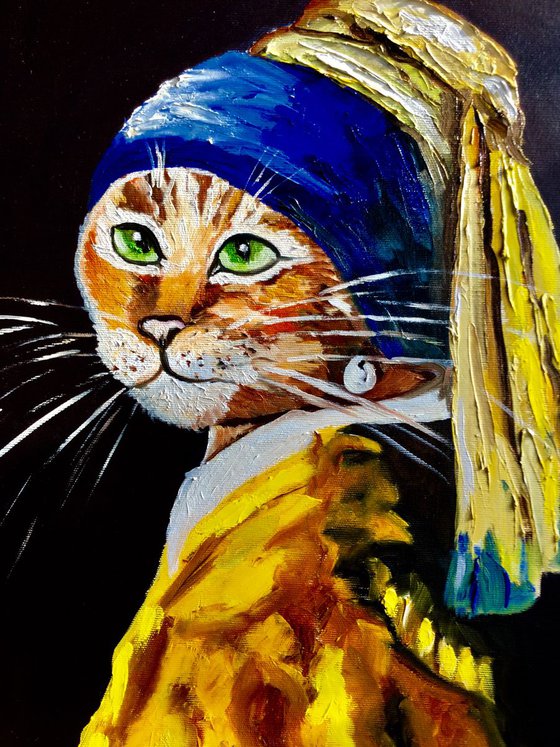 Cat with the pearl earring #4.Best seller . Feline art.