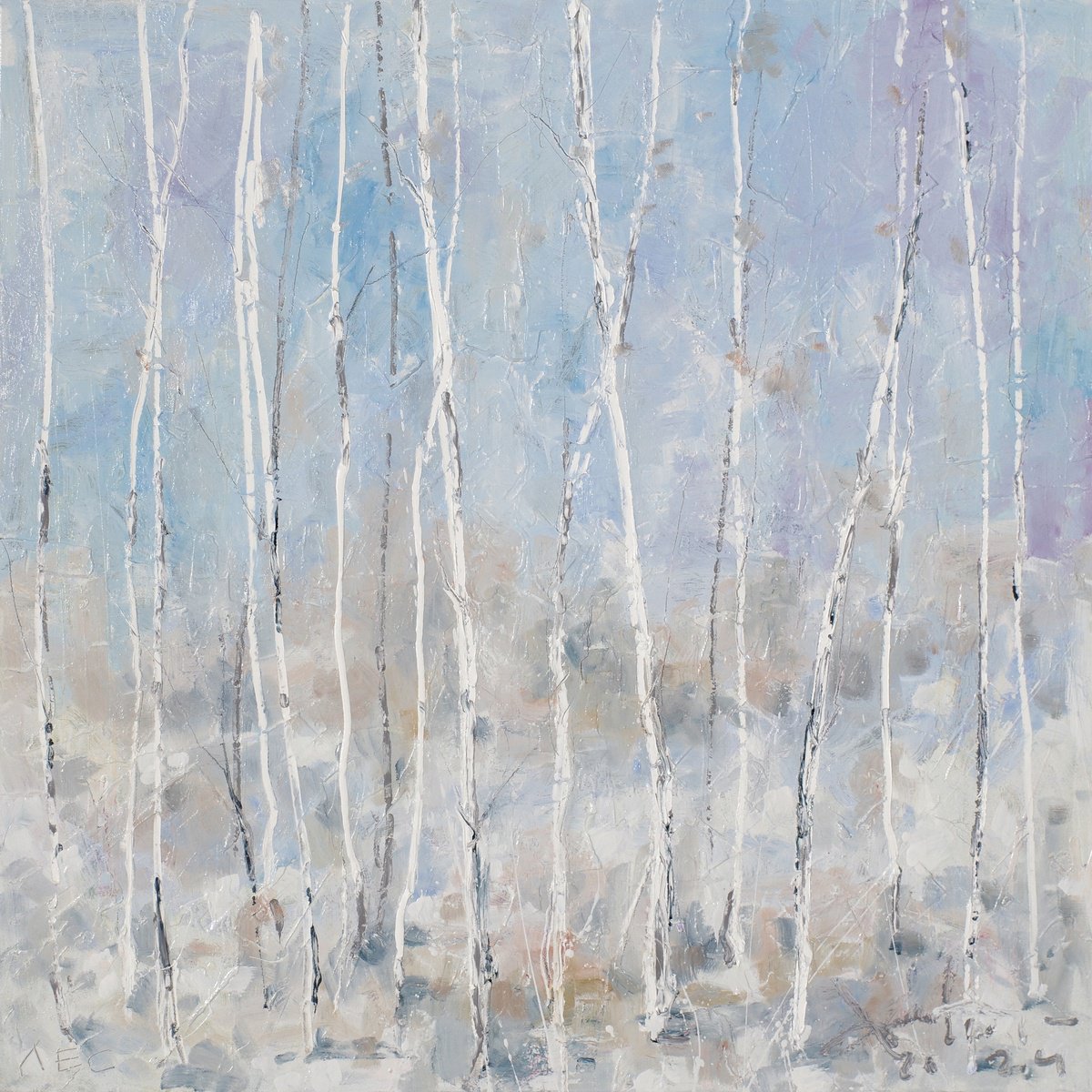 Impressionistic Landscape Oil Painting By Dmytro Filatov, 39 X 39, Morning Forest, Original Artwork