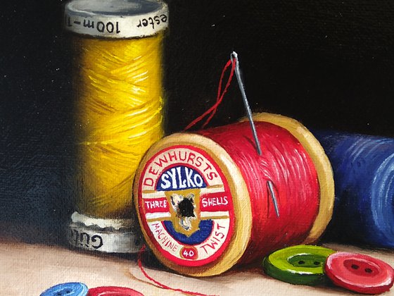 Threads and buttons still life