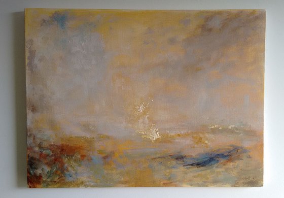Golden Seas. Abstract Seascape. Ready to hang 18x24 inches.
