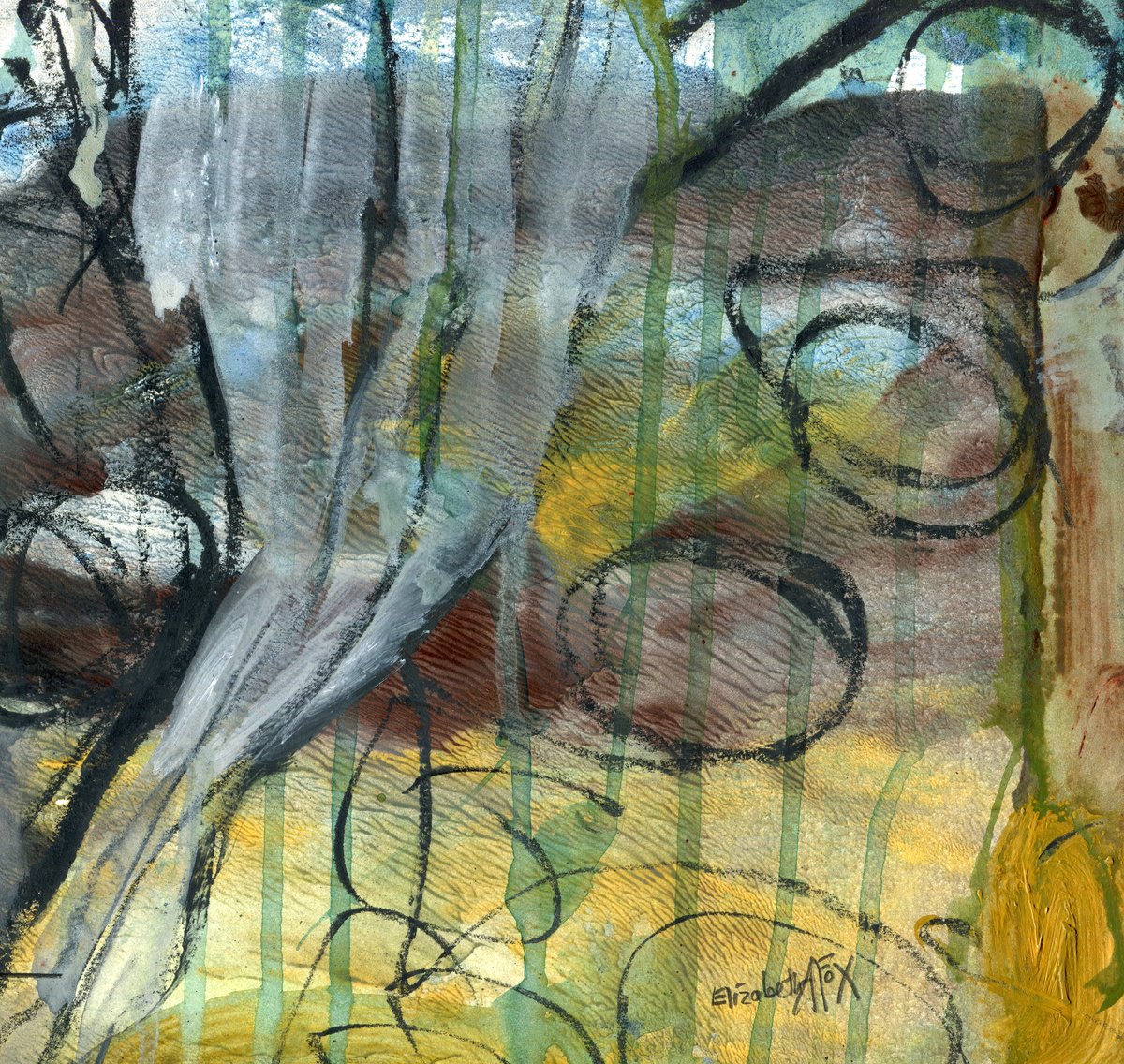 Abstract Landscape Limited Edition Print By Elizabeth Anne Fox, 9 X 9, Below The Surface 2, Original Artwork