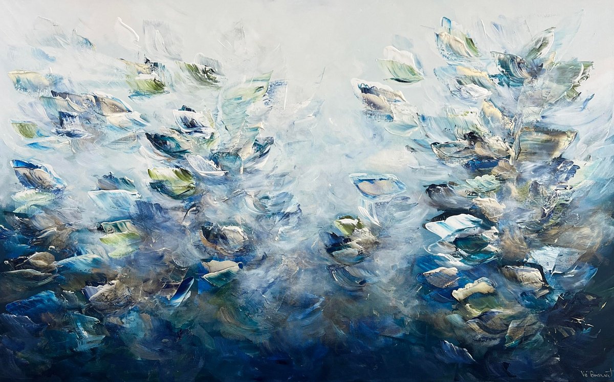 Abstract Acrylic Painting By Ve Boisvert, 48 X 30", Entre Ciel Et Mer, Original Artwork