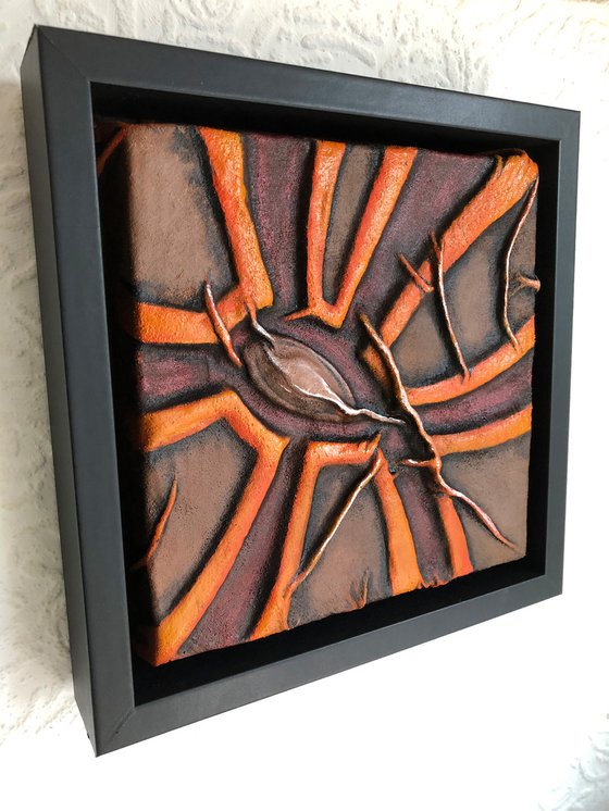 Solar Eye - Original Framed Leather 3D Sculpture Painting