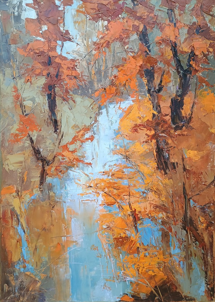 Expressive Landscape Oil Painting By Emilia Milcheva, 20 X 28, Silence, Original Artwork