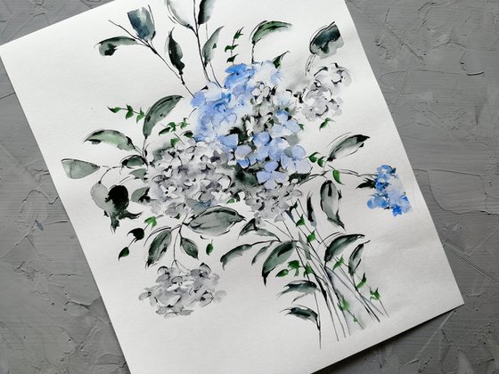 Hydrangea flowers painting