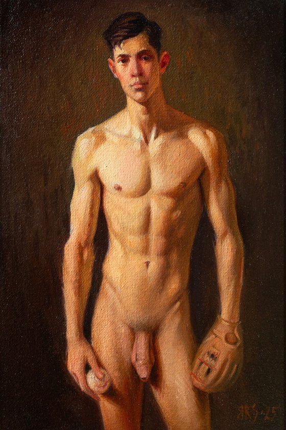 YOUNG MAN WITH A BASEBALL GLOVE