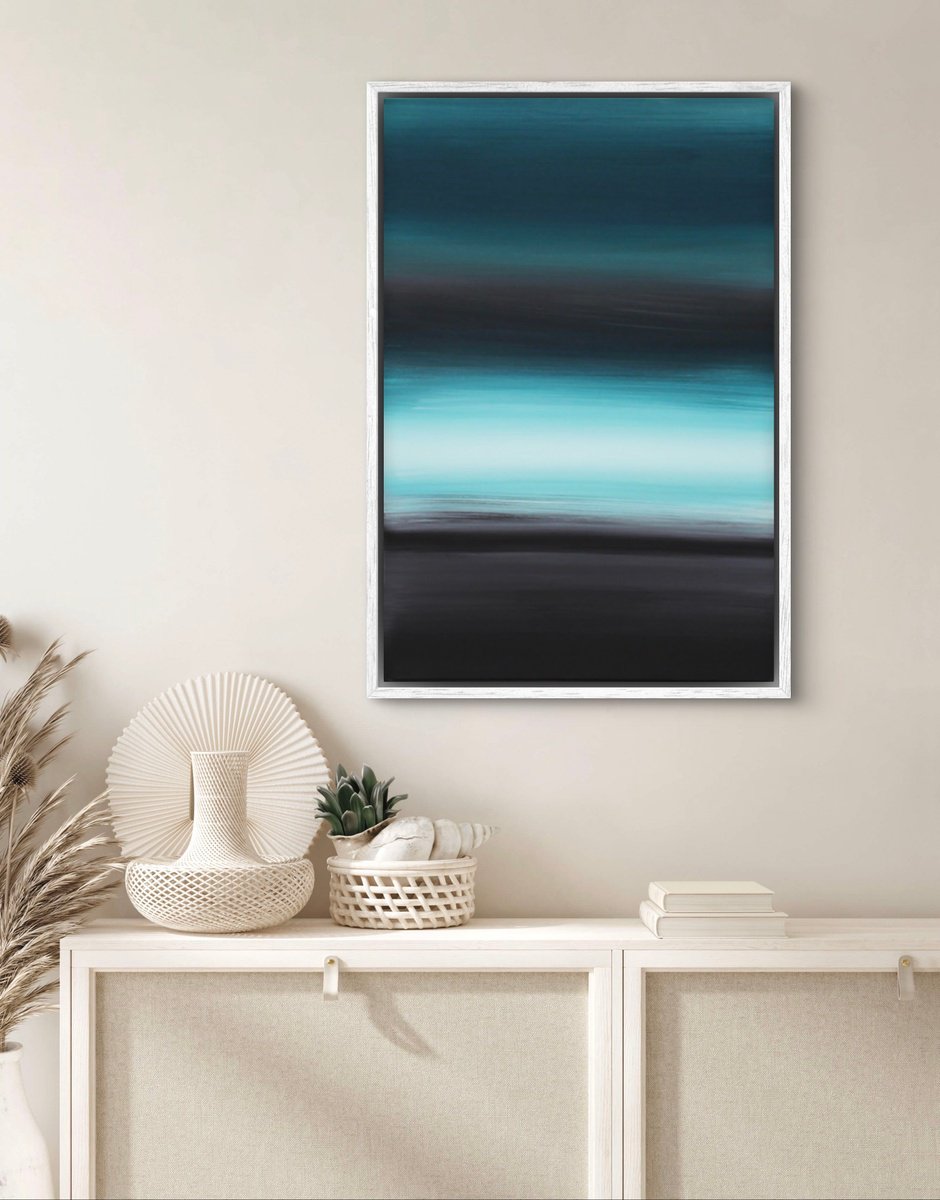 Geometric Abstract Acrylic Painting By Paresh Nrshinga Frsa, 24 X 36", Teal Waters, Original Artwork
