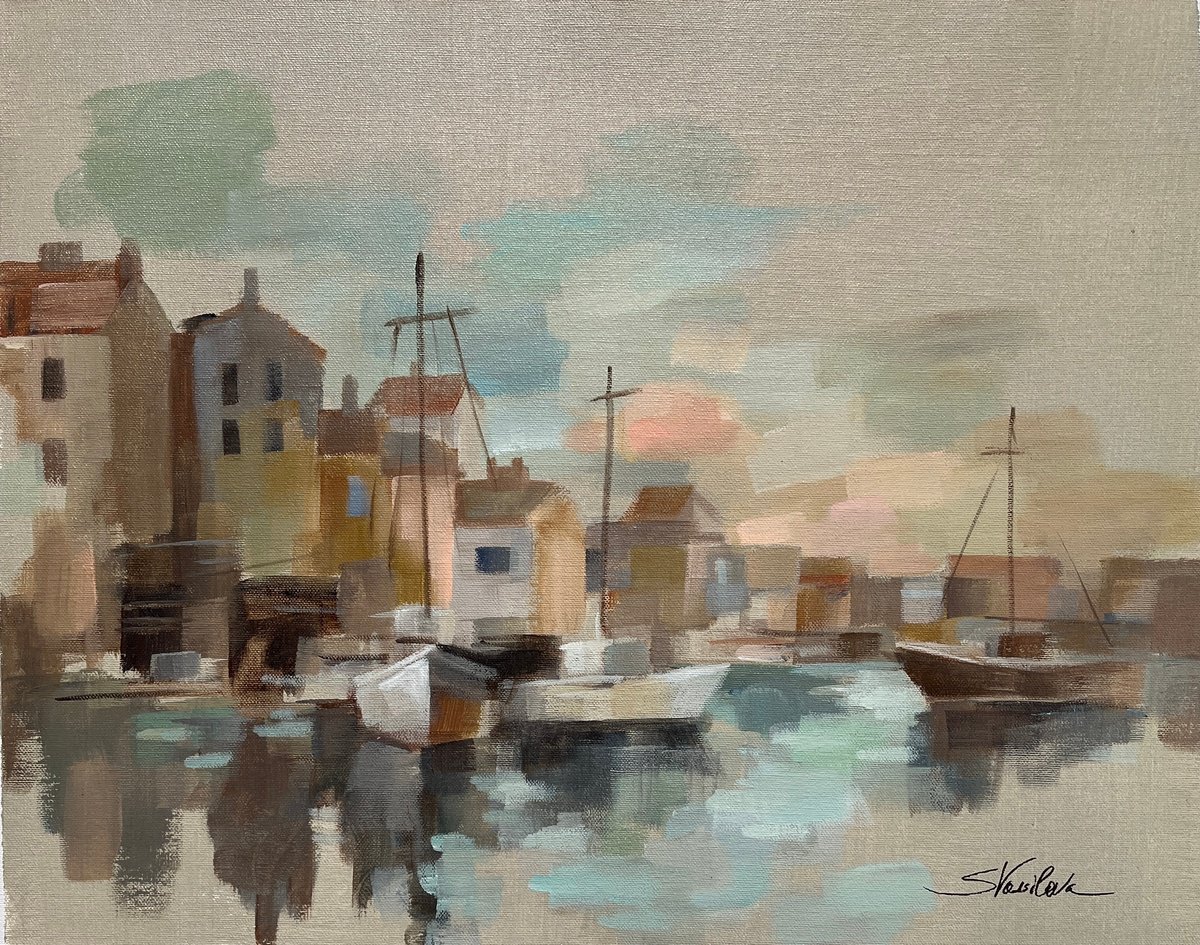 Impressionistic Cityscapes Acrylic Painting By Silvia Vassileva, 20 X 16", Murano Sunrise, Original Artwork