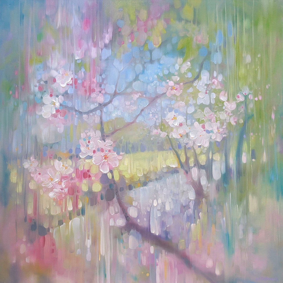 Expressive Oil Painting , April Shimmers By Gill Bustamante, 30 X 30, Artwork For Sale On Artfinder
