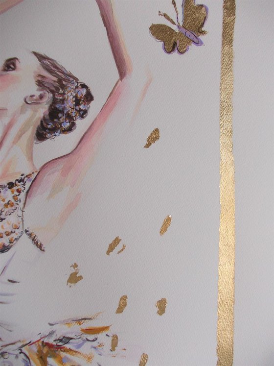 Butterfly-Ballerina painting-Ballet painting-ballerina watercolor, mixed media painting on paper