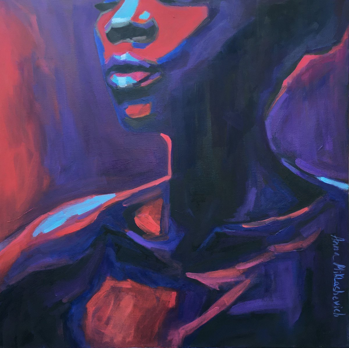 REBEL - black woman portrait queen wall art, African American oil painting original artwor... by Anna Miklashevich