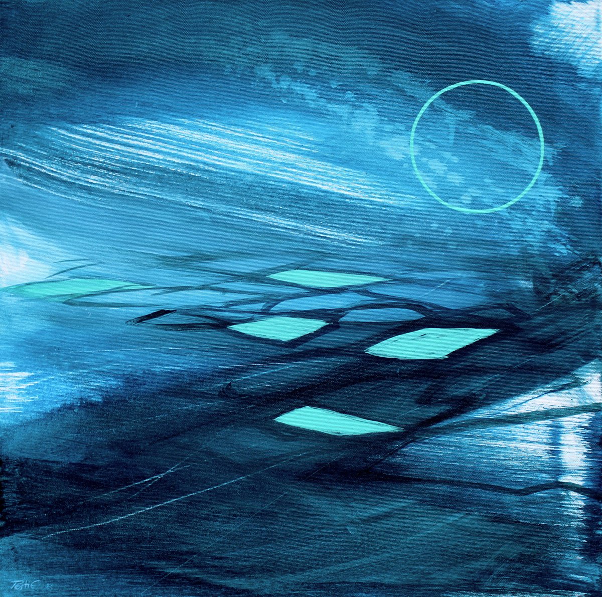 Abstract Landscape Acrylic Painting By Emma Pesti, 20 X 20, Ice Floes 1., Original Artwork