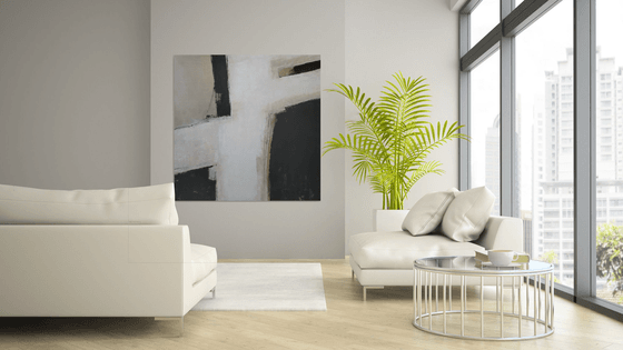 Black and Canvas 2, 120*120cm, large square abstract painting for living room