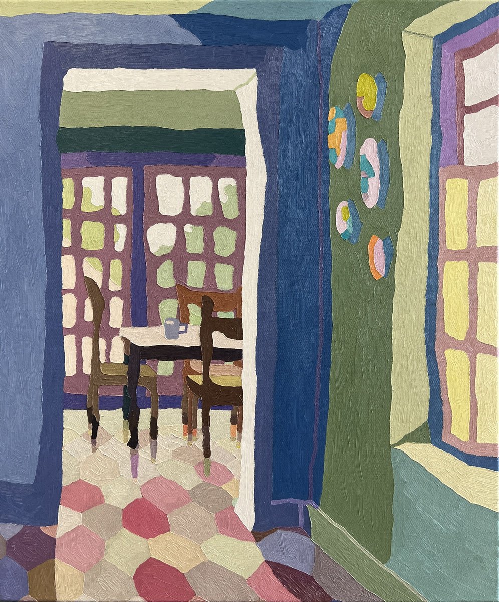 Abstract Cityscapes Oil Painting By Aylee Kim, 20 X 24, Afternoon Tea, Original Artwork