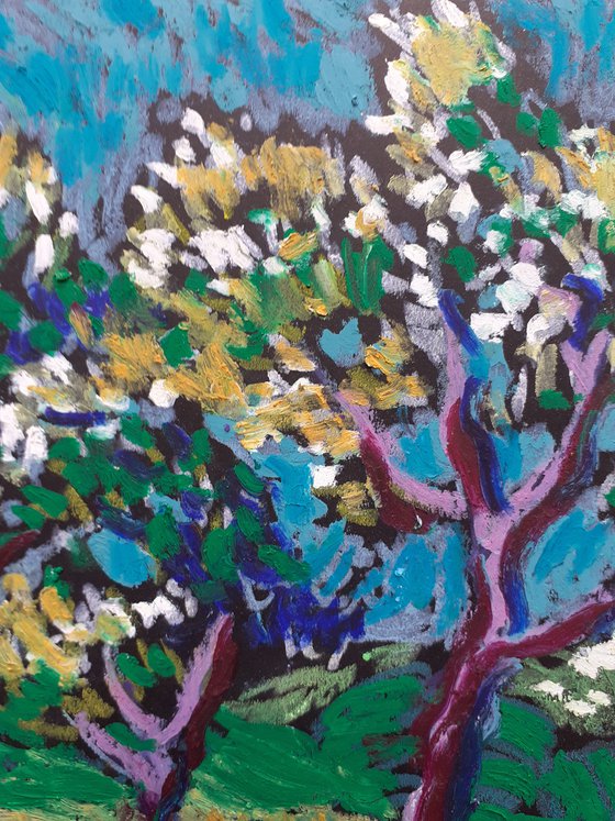 Olive grove in blue