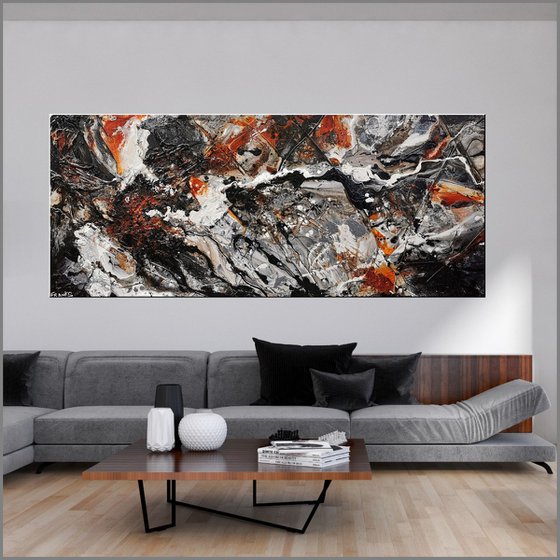 Slated Licorice 240cm x 100cm Black Grey Brown Abstract Art