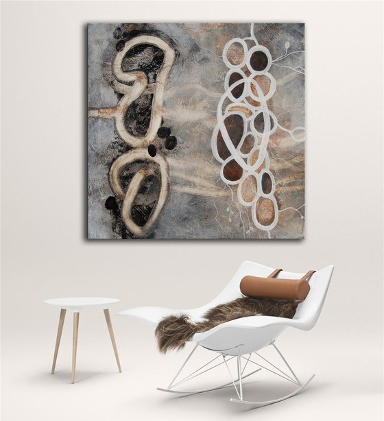 Evolution Series II - mixed media on canvas - gray, white and black painting