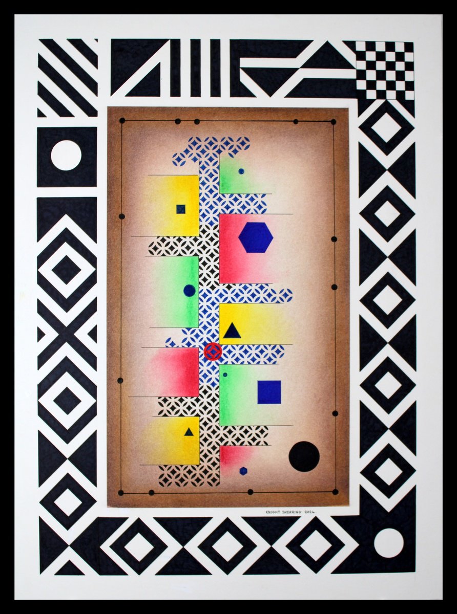 Geometric Abstract Pastel Drawing By Knight Sherring, 22 X 30", Living Ancestors., Original Artwork