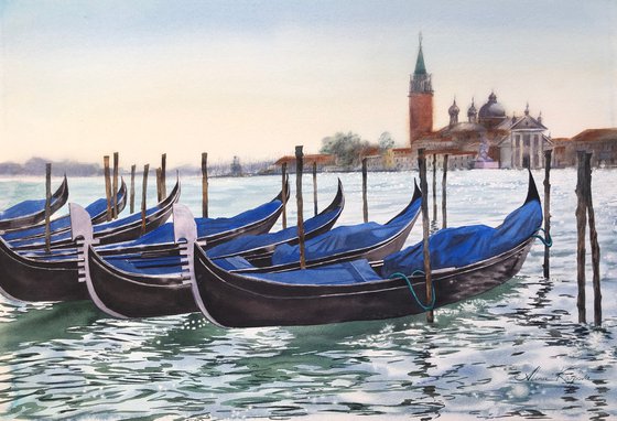 Venice cityscape with gondolas