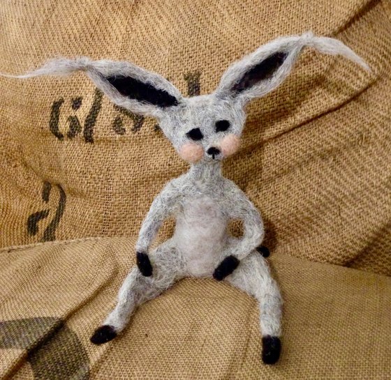 Silver fennec, felted wool creature, Les Loufoques series,