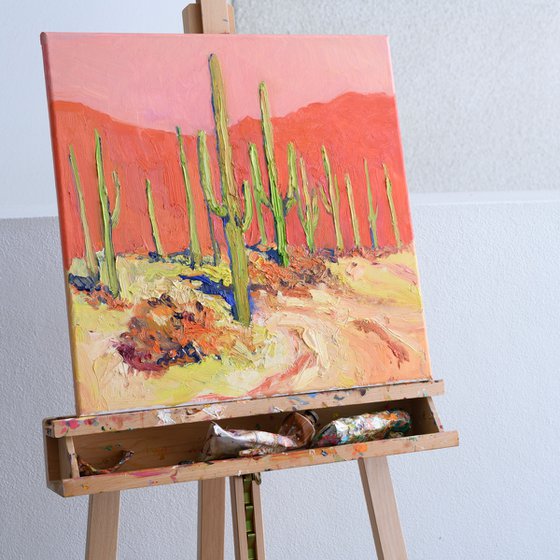 Warm Reflections. Saguaros in the Desert