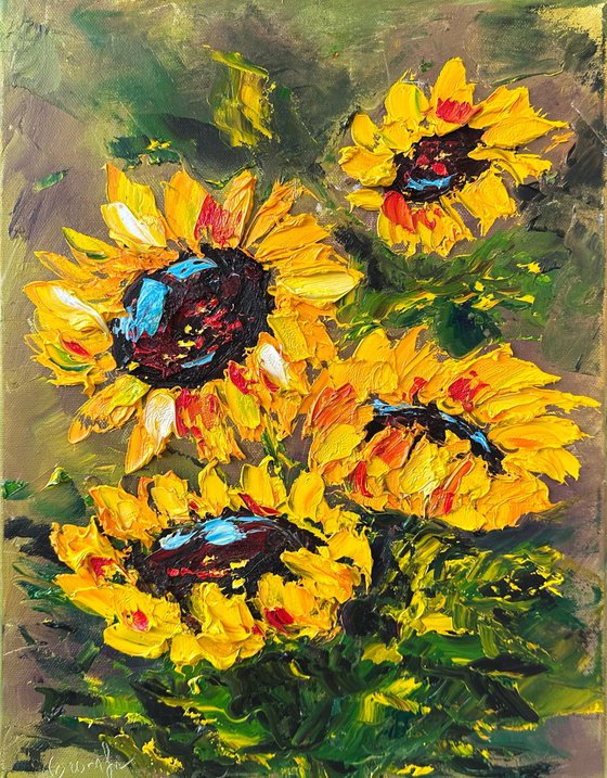 Texture Sunflower impasto art