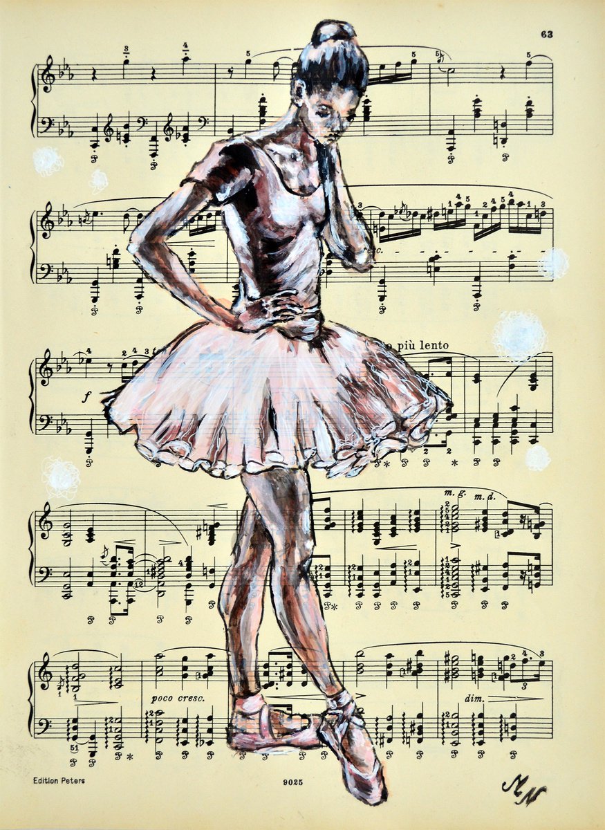 Photorealistic Portrait Collage By Misty Lady - M. Nierobisz, 8 X 12", Ballerina Xxv - Music Page, Original Artwork