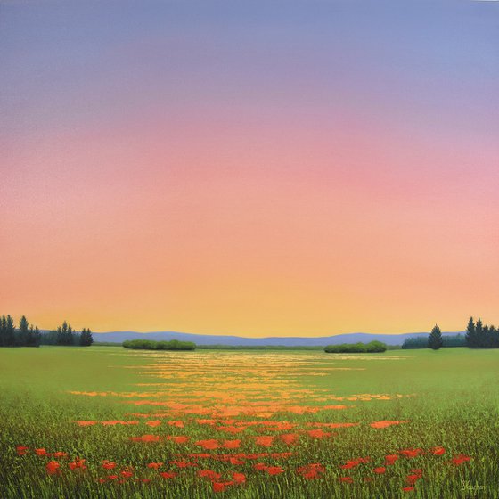 Soft Sky Blush - Flower Field Landscape