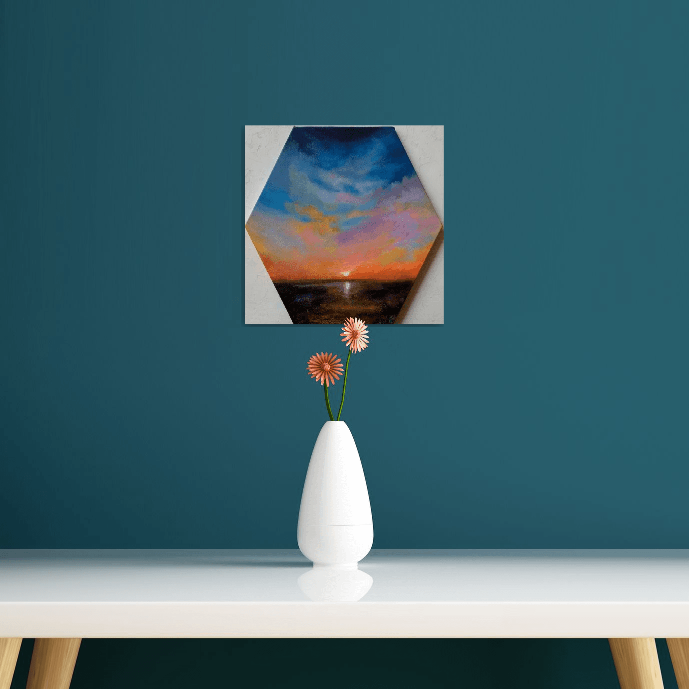 Sunset! Ready to hang! Painting on hexagon canvas Acrylic painting by Amita  Dand