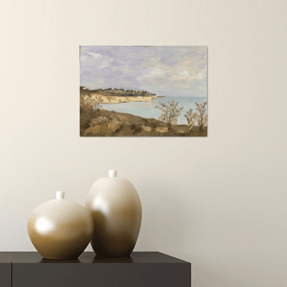 Chalk cliffs at Pegwell Bay, an oil painting.