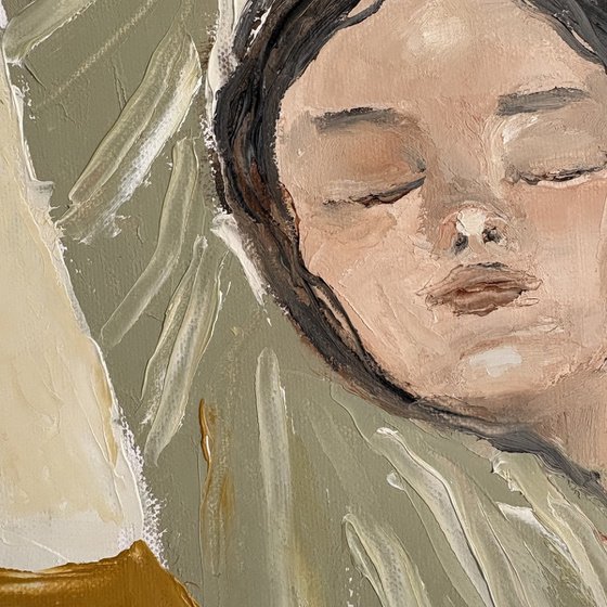 Calm poetic impasto woman portrait