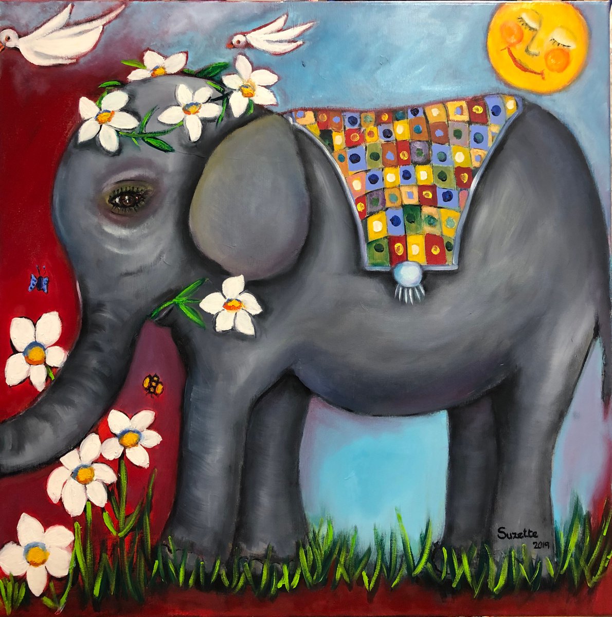 Impressionistic Animal Painting By Suzette Datema, 30 X 30", Jumbo, Original Artwork