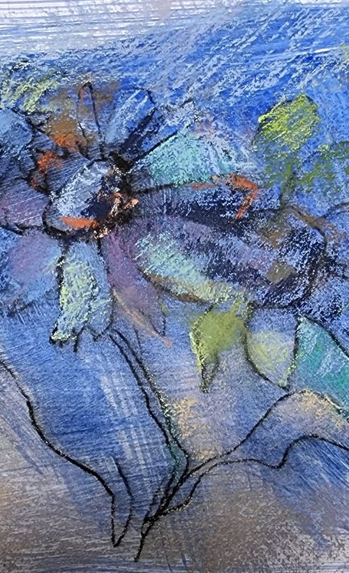 Abstract Chamomile in Blue by Elena Genkin
