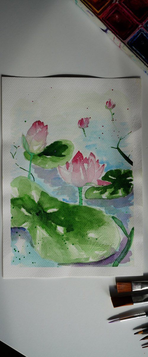 Still Water, Pink Lilies by Valeria Buianova