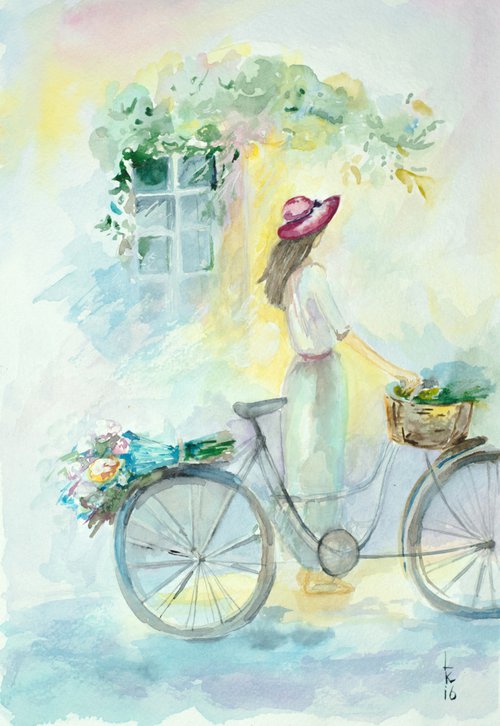 Girl with bicycle by Liubov Kuptsova