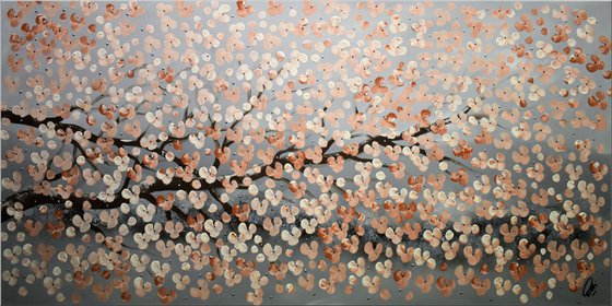 Caprice II - acrylic abstract painting, cherry blossoms, nature painting, canvas wall art